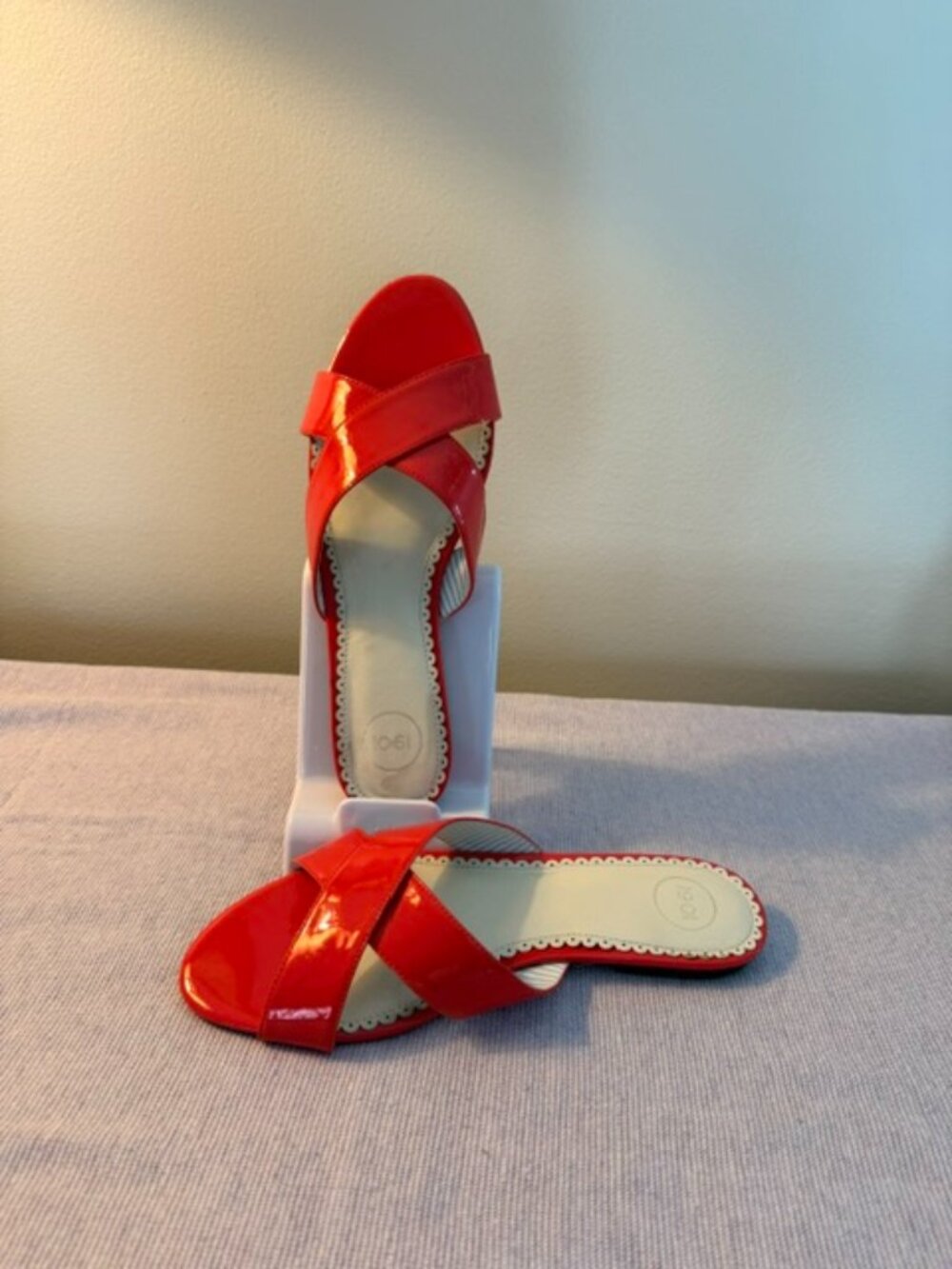 1901 Red Patent Crisscross Slide Sandals Size 8.5